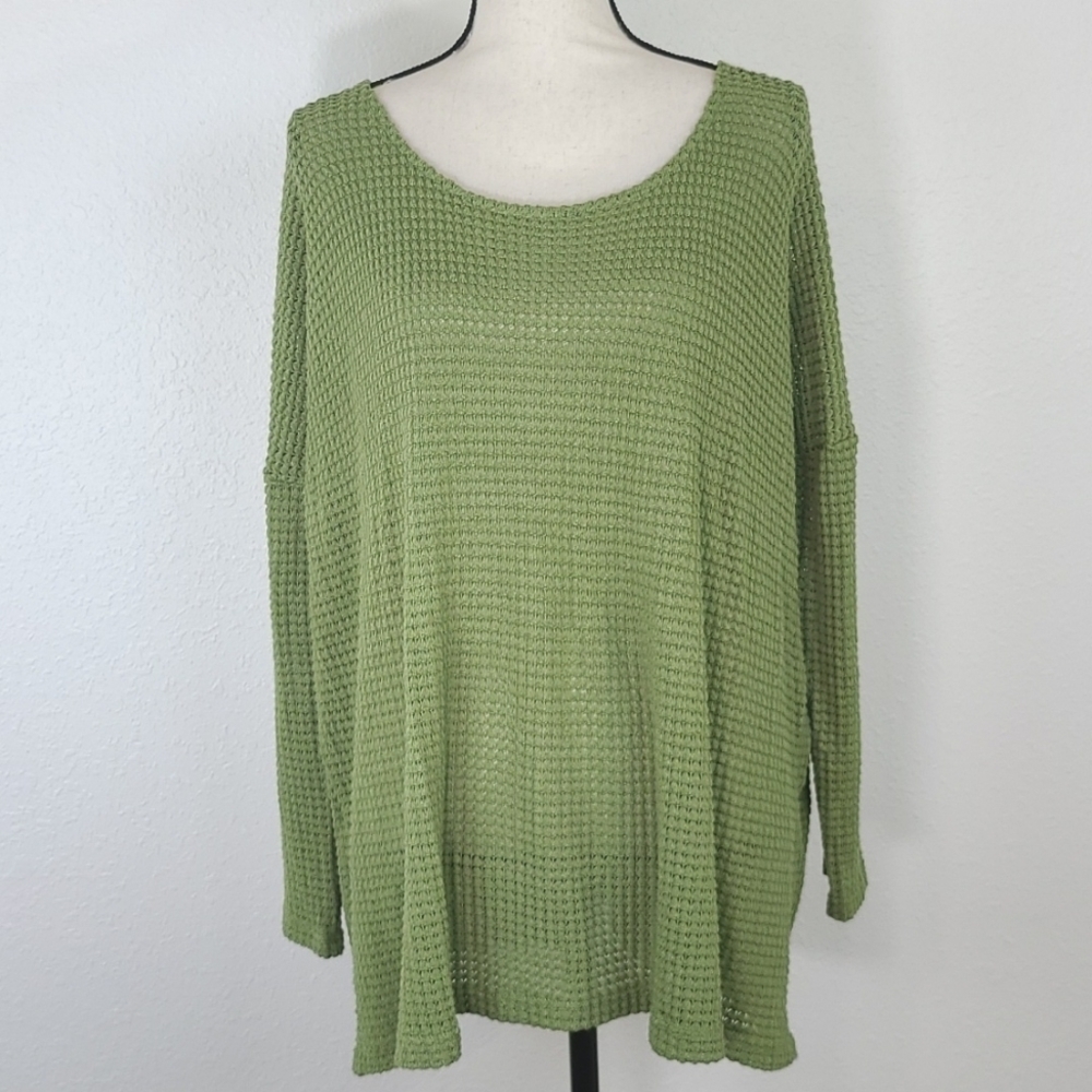 *NWOT* MTS Oversize Moss (Green) Waffle Knit Long Sleeve Top, size Medium